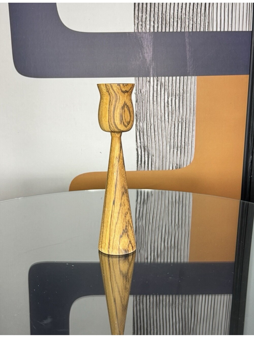Vintage Candle Stick Holder Artisan Turned Wood Mid Century Era Art Piece